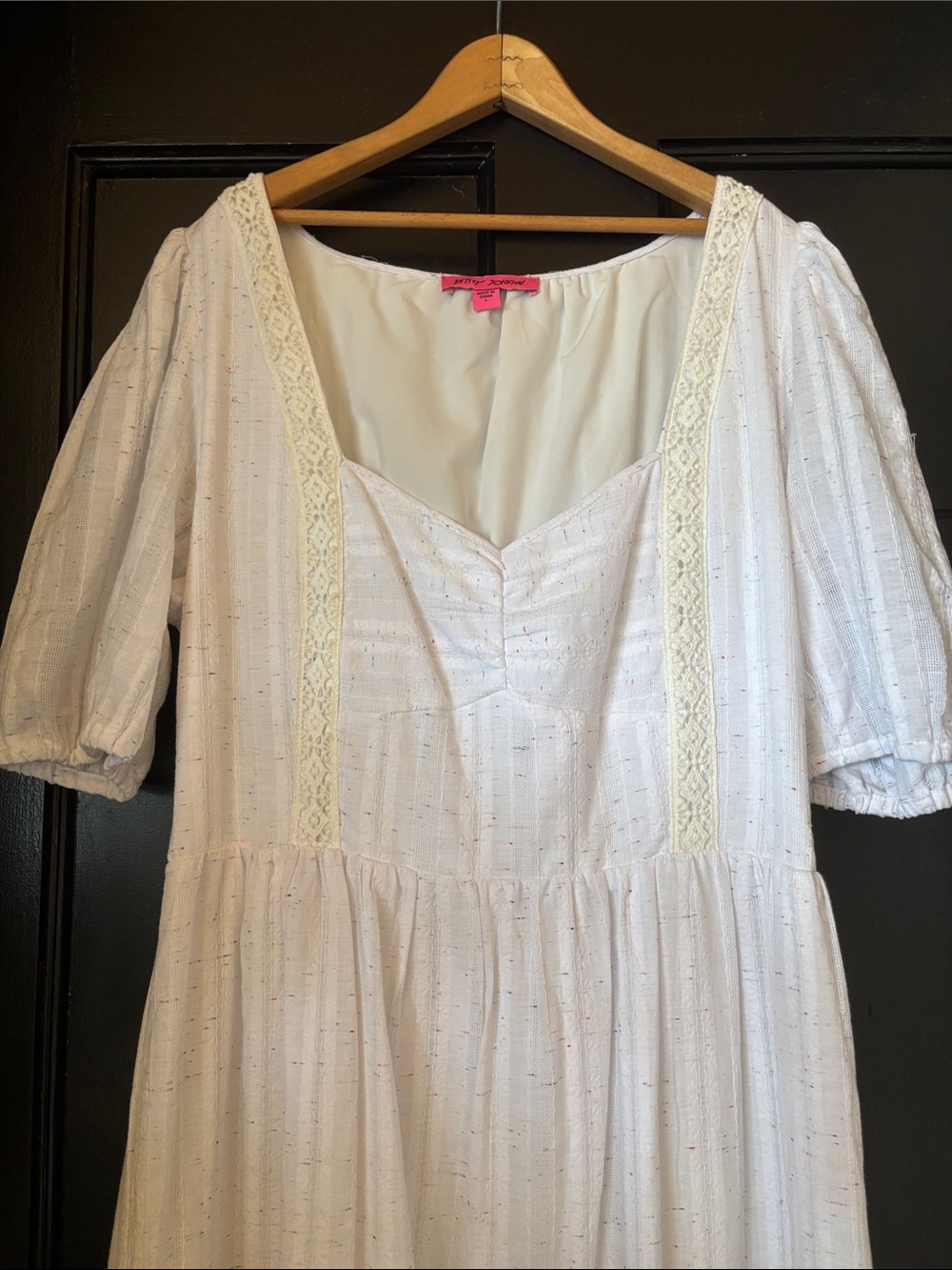 BETSEY JOHNSON White cotton Confetti Tiered lined Ruffled Midi Dress Size L - Picture 2 of 6
